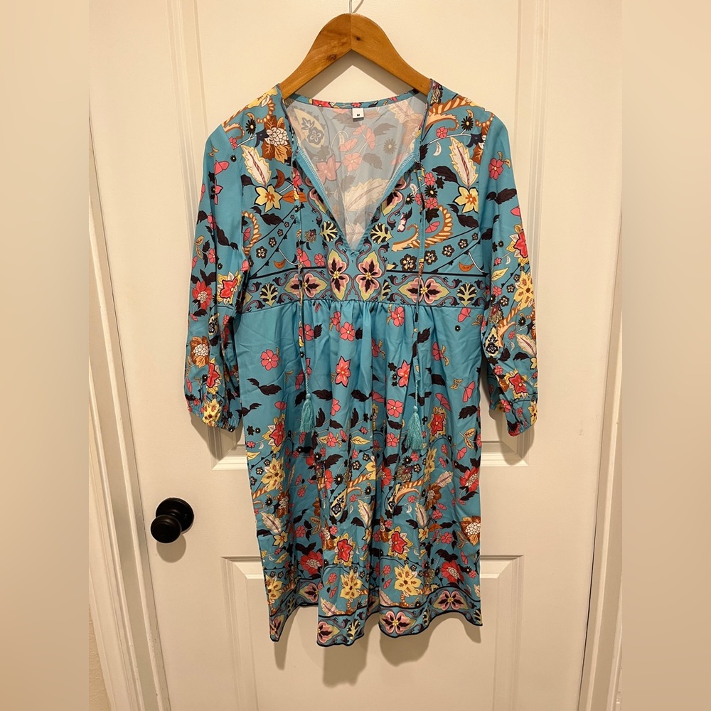 Floral Patterned Blue Dress